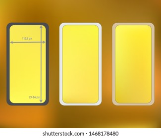 Mesh, gold colored phone backgrounds kit. Clear separated groups, easy to edit EPS. Professional screen design set, isolated background. Funny backdrop. 2436x1125 ratio.