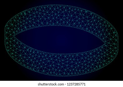 Mesh gold ring polygonal illustration. Abstract mesh lines, triangles and points on dark background with gold ring. Wire frame 2D polygonal line network in vector format on a dark blue background.