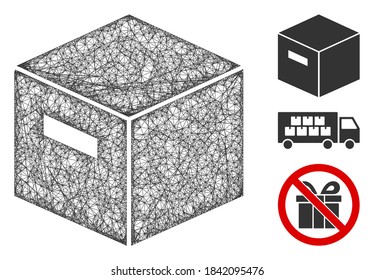 Marchandises maillées, coffret icône polygonale du web, illustration vectorielle. Le modèle de carcasse est basé sur une icône à plat de boîte à marchandises. Un réseau triangulaire forme un modèle de coffret de marchandises abstrait à plat.