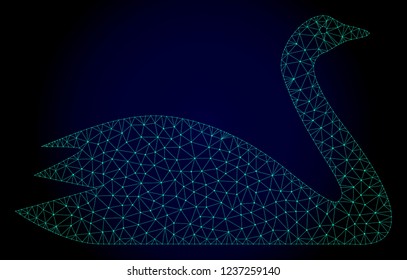 Mesh goose polygonal illustration. Abstract mesh lines, triangles and points on dark background with goose. Wire frame 2D polygonal line network in vector format on a dark blue background.