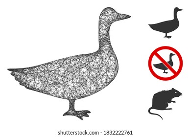 Mesh goose polygonal web icon vector illustration. Carcass model is based on goose flat icon. Triangular mesh forms abstract goose flat model.