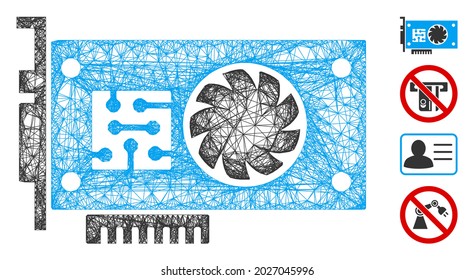 Mesh GPU Accelerator Card Web Icon Vector Illustration. Carcass Model Is Based On GPU Accelerator Card Flat Icon. Network Forms Abstract GPU Accelerator Card Flat Carcass.