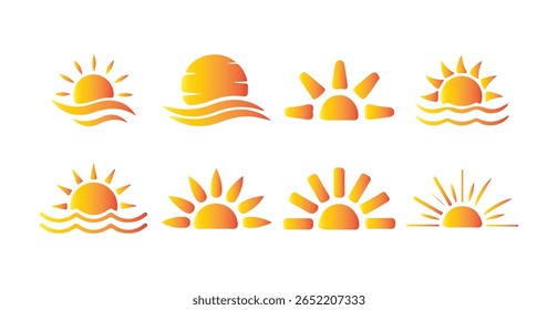 Icono de sol degradado de malla sobre blanco. Brillar el rayo de sol puesto. Signo de Vector de sol. Icono de la puesta del sol colección. Victor ilustración eps10