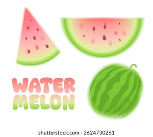 Melancias de gradiente de malha. Vetor de melancia brilhante, frutas de verão. Elemento de gradiente suave