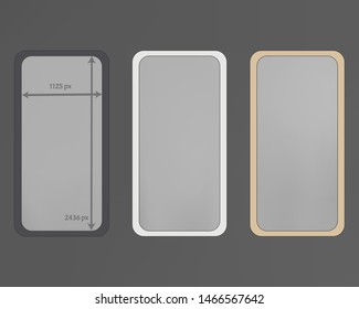Mesh, gray colored phone backgrounds kit. Cool separated groups, easy to edit EPS. Minimal screen design set, isolated background. Ordinary backdrop. 2436x1125 ratio.