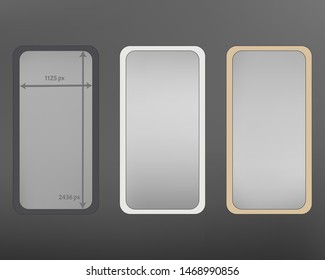 Mesh, gray colored phone backgrounds kit. Liquid screen design set, isolated background. Common backdrop. Clear separated groups, easy to edit EPS. 2436x1125 ratio.