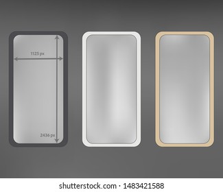 Mesh, gray colored phone backgrounds kit. Usefull screen design set, isolated background. Clear separated groups, easy to edit EPS. Usefull backdrop. 2436x1125 ratio.