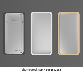 Mesh, gray colored phone backgrounds kit. Common screen design set, isolated background. Clean separated groups, easy to edit EPS. Professional backdrop. 2436x1125 ratio.