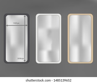 Mesh, gray colored phone backgrounds kit. Ordinary backdrop. Clean separated groups, easy to edit EPS. Creative screen design set, isolated background. 2436x1125 ratio.