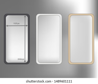 Mesh, gray colored phone backgrounds kit. Creative screen design set, isolated background. Elementary backdrop. Pure separated groups, easy to edit EPS. 2436x1125 ratio.