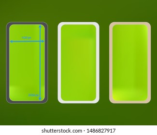Mesh, green colored phone backgrounds kit. Creative backdrop. Liquid screen design set, isolated background. Clean separated groups, easy to edit EPS. 2436x1125 ratio.