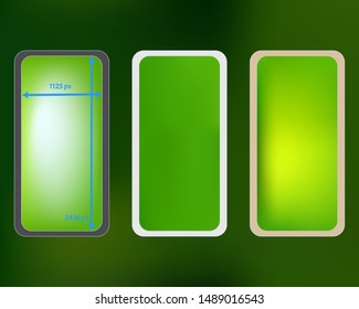 Mesh, green colored phone backgrounds kit. Clean separated groups, easy to edit EPS. Funny backdrop. Liquid screen design set, isolated background. 2436x1125 ratio.