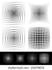 Mesh or grid of squares with different distortion effects