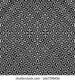Mesh, grid of waving, wavy, curvy (zig-zag, criss-cross) lines. Irregular parallel stripe with winding, squiggle, wiggle distortion / deformation effect.  Sinuous, billowy lines background, texture
