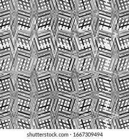 Mesh, Gitter von gewellten, gewellten, kurven (zig-zag, knusprigen) Linien. Unregelmäßiger Parallelstreifen mit Wicklung, Squiggle, Wackelverzerrung / Verformungseffekt.  Glänzende, zweifarbige Linien, Hintergrund, Textur