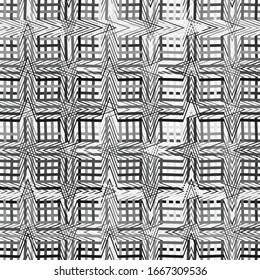 Mesh, grid of waving, wavy, curvy (zig-zag, criss-cross) lines. Irregular parallel stripe with winding, squiggle, wiggle distortion / deformation effect.  Sinuous, billowy lines background, texture