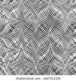Mesh, grid of waving, wavy, curvy (zig-zag, criss-cross) lines. Irregular parallel stripe with winding, squiggle, wiggle distortion / deformation effect.  Sinuous, billowy lines background, texture