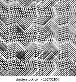 Mesh, grid of waving, wavy, curvy (zig-zag, criss-cross) lines. Irregular parallel stripe with winding, squiggle, wiggle distortion / deformation effect.  Sinuous, billowy lines background, texture