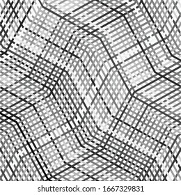 Mesh, grid of waving, wavy, curvy (zig-zag, criss-cross) lines. Irregular parallel stripe with winding, squiggle, wiggle distortion / deformation effect.  Sinuous, billowy lines background, texture