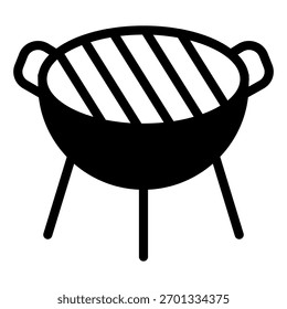 Mesh grill with handles on tripod solid icon, cooking concept. Vector graphics. Grill sign on white background, glyph style icon for mobile or web design