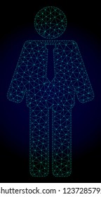 Mesh groom polygonal illustration. Abstract mesh lines, triangles and points on dark background with groom. Wire frame 2D polygonal line network in vector format on a dark blue background.