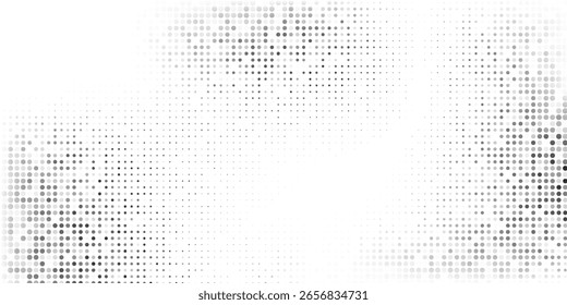 Fondo de degradado de semitono grunge de malla. Textura de ruido de grano desvanecido. Ilustración vectorial abstracta de diseño blanco y negro
