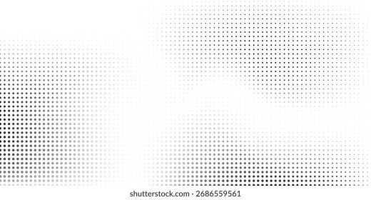 Textura de gradiente de meio-tom de malha. Plano de fundo de ponto de polca de fuga. Vetor de gradação de pontos de repetição abstrato