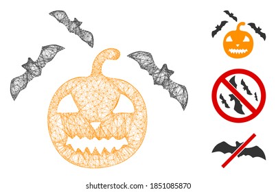 Mesh halloween bats polygonal web 2d vector illustration. Carcass model is based on halloween bats flat icon. Triangle network forms abstract halloween bats flat model.