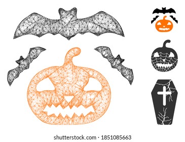 Mesh halloween polygonal web icon vector illustration. Model is based on halloween flat icon. Triangle mesh forms abstract halloween flat model.