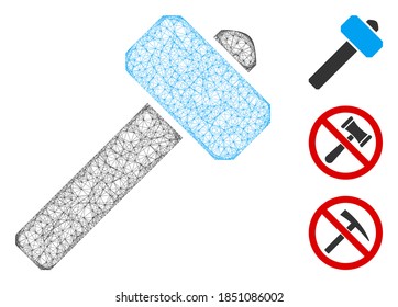 Mesh hammer polygonal web icon vector illustration. Model is based on hammer flat icon. Triangular network forms abstract hammer flat model.
