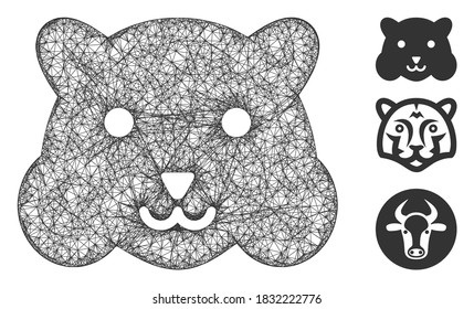 Mesh hamster head polygonal web icon vector illustration. Carcass model is based on hamster head flat icon. Triangle mesh forms abstract hamster head flat carcass.