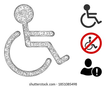 Mesh handicapped polygonal web icon vector illustration. Carcass model is created from handicapped flat icon. Triangular network forms abstract handicapped flat carcass.