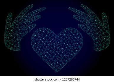Mesh handmade love polygonal illustration. Abstract mesh lines, triangles and points on dark background with handmade love.