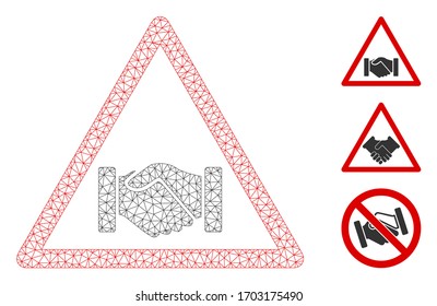 Advertencia de apretón de manos en malla ilustración vectorial de símbolo polígono. La abstracción se basa en un icono plano de advertencia de apretón de manos. La malla triangular forma un modelo abstracto de aviso de apretón de manos plano.