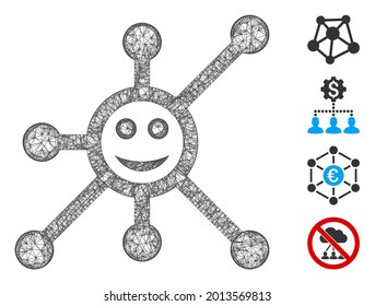 Mesh happy masternode links web icon vector illustration. Model is based on happy masternode links flat icon. Mesh forms abstract happy masternode links flat model.