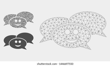 Mesh happy webinar model with triangle mosaic icon. Wire frame polygonal mesh of happy webinar. Vector mosaic of triangle parts in different sizes, and color tinges. Abstract 2d mesh happy webinar,