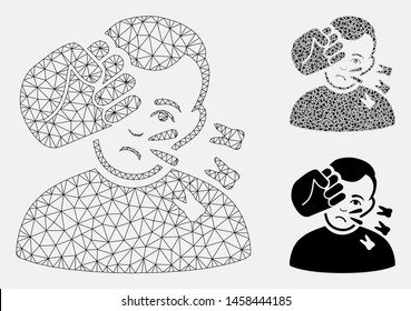 Mesh head strike model with triangle mosaic icon. Wire frame polygonal mesh of head strike. Vector collage of triangle elements in different sizes, and color tinges. Abstract flat mesh head strike,