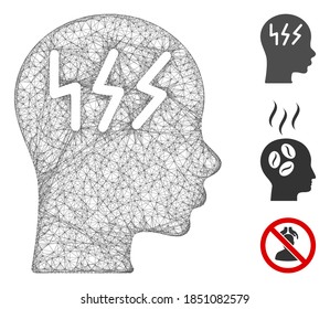 Mesh headache polygonal web icon vector illustration. Carcass model is created from headache flat icon. Triangular mesh forms abstract headache flat model.