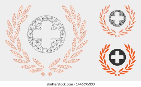 Mesh health care embleme model with triangle mosaic icon. Wire frame polygonal mesh of health care embleme. Vector collage of triangles in different sizes, and color tints.