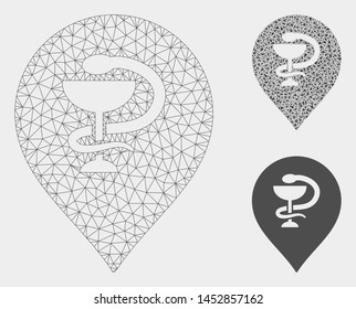 Mesh healthcare snake marker model with triangle mosaic icon. Wire frame polygonal mesh of healthcare snake marker. Vector composition of triangle parts in various sizes, and color hues.