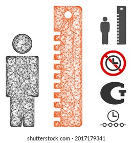 Mesh height meter web icon vector illustration. Model is based on height meter flat icon. Mesh forms abstract height meter flat model. wireframe flat line network isolated on a white background.