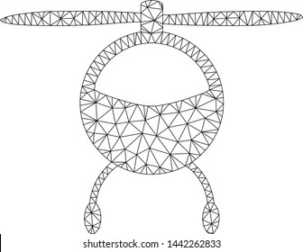 Mesh helicopter chopper polygonal icon vector illustration. Carcass model is based on helicopter chopper flat icon. Triangle mesh forms abstract helicopter chopper flat model.