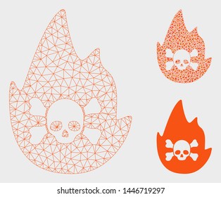 Mesh hellfire model with triangle mosaic icon. Wire frame triangular mesh of hellfire. Vector composition of triangle parts in variable sizes, and color tinges. Abstract flat mesh hellfire,