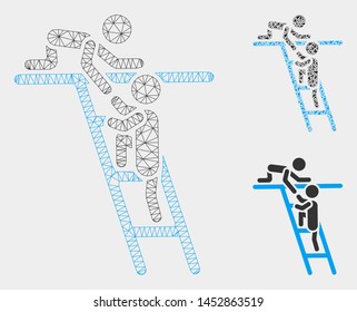 Mesh help model with triangle mosaic icon. Wire carcass triangular mesh of help. Vector mosaic of triangles in various sizes, and color shades. Abstract flat mesh help, built from triangles.