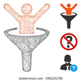 Mesh help polygonal web icon vector illustration. Carcass model is created from help flat icon. Triangle mesh forms abstract help flat carcass.
