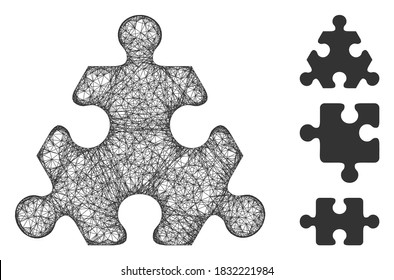 Mesh hex puzzle item polygonal web icon vector illustration. Model is based on hex puzzle item flat icon. Triangle network forms abstract hex puzzle item flat model.