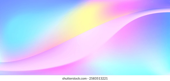 Mesh holographic foil. Colorful rainbow gradient. Creative neon template for banner. Easily editable soft colored vector illustration.