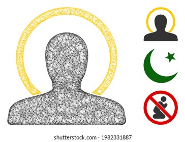 Mesh holy polygonal web icon vector illustration. Carcass model is created from holy flat icon. Triangle network forms abstract holy flat carcass.