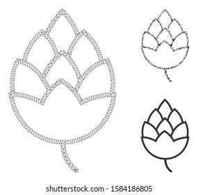 Mesh hop bud model with triangle mosaic icon. Wire carcass triangular mesh of hop bud. Vector mosaic of triangle elements in different sizes, and color shades. Abstract flat mesh hop bud,