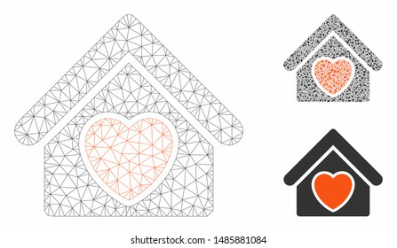 Mesh hospice model with triangle mosaic icon. Wire carcass triangular mesh of hospice. Vector mosaic of triangle elements in different sizes, and color tones. Abstract 2d mesh hospice,